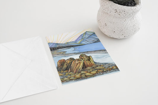 Hand-Drawn Alaskan Greeting Card: Mountain & Lake Scene