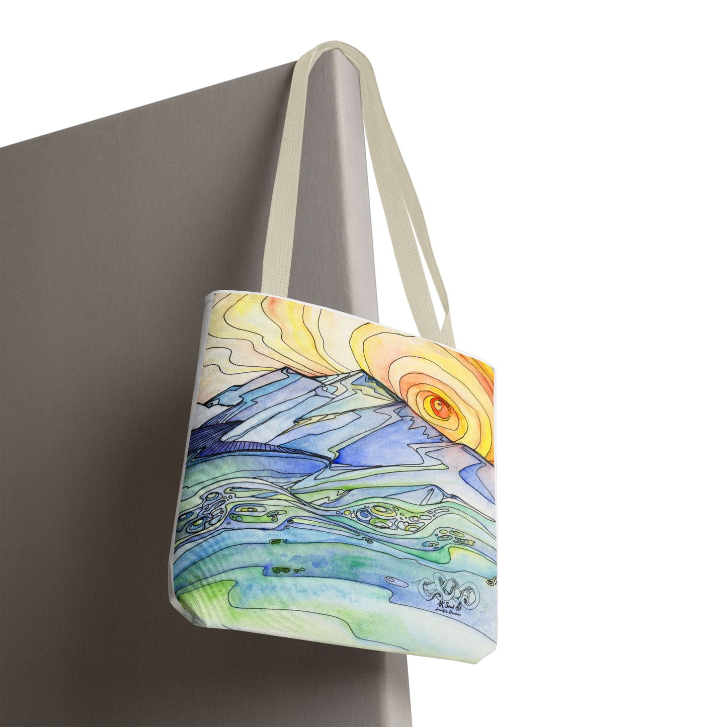 Watercolor Mountain Sunrise Tote Bag