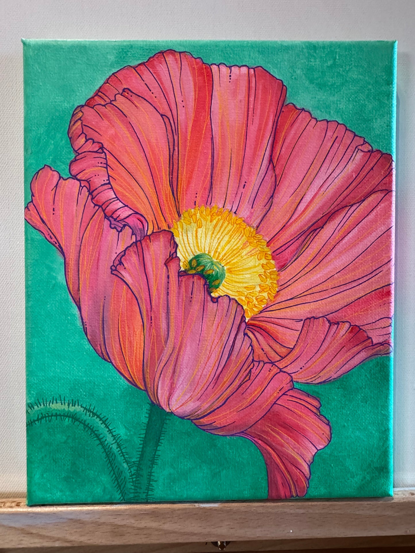 Pink Poppy Acrylic on 8"x10" canvas original