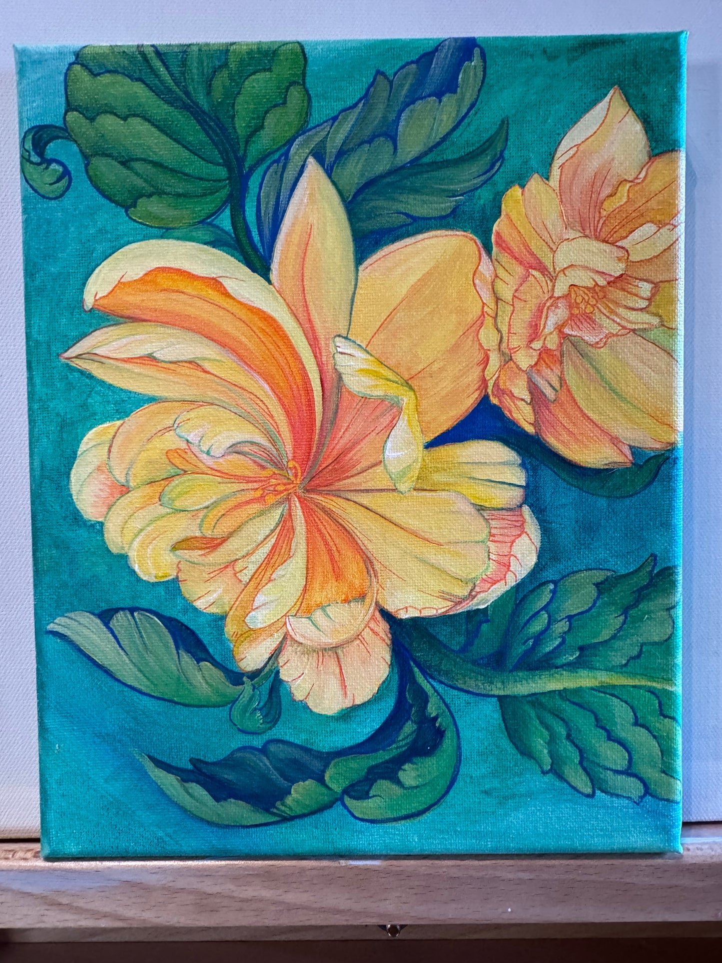 Yellow Begonias Acrylic on 8"x10" canvas original