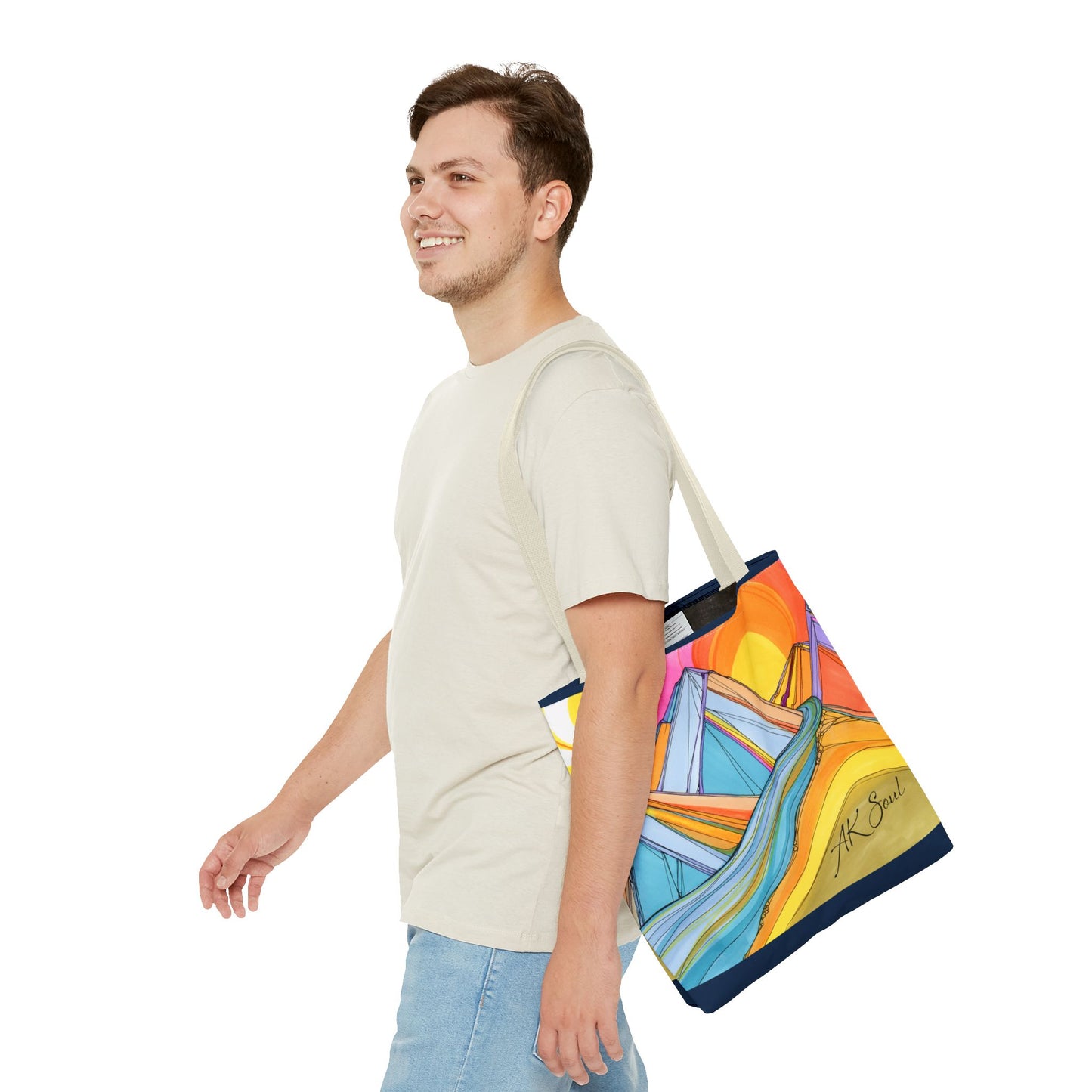 Colorful Mountain Sunset Tote Bag — Vibrant Abstract Landscape AOP