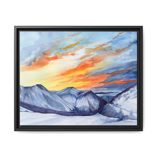 Framed Arctic Valley Sunset, Watercolor Canvas Print