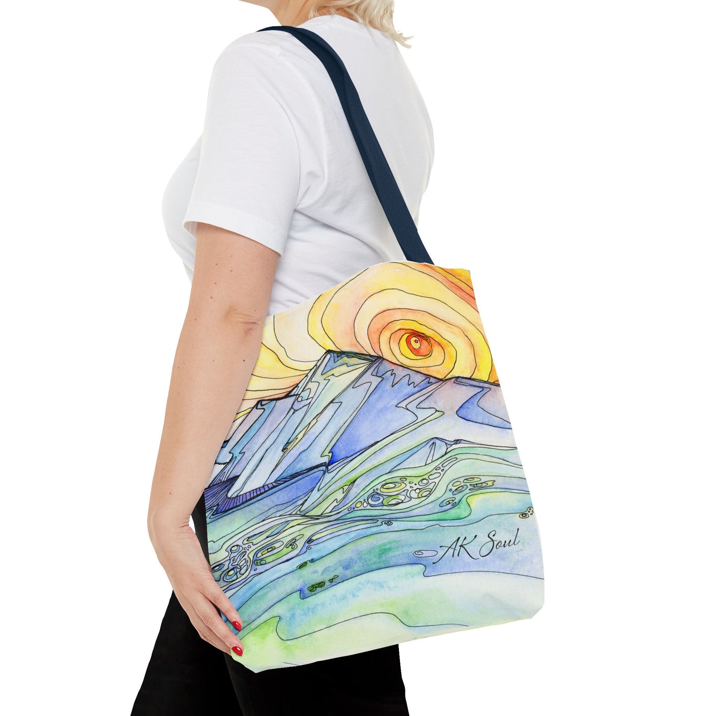 Watercolor Mountain Sunrise Tote Bag