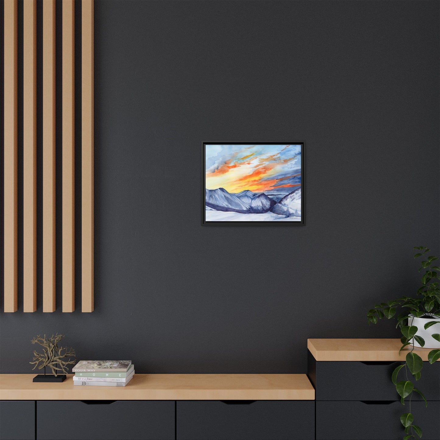 Framed Arctic Valley Sunset, Watercolor Canvas Print