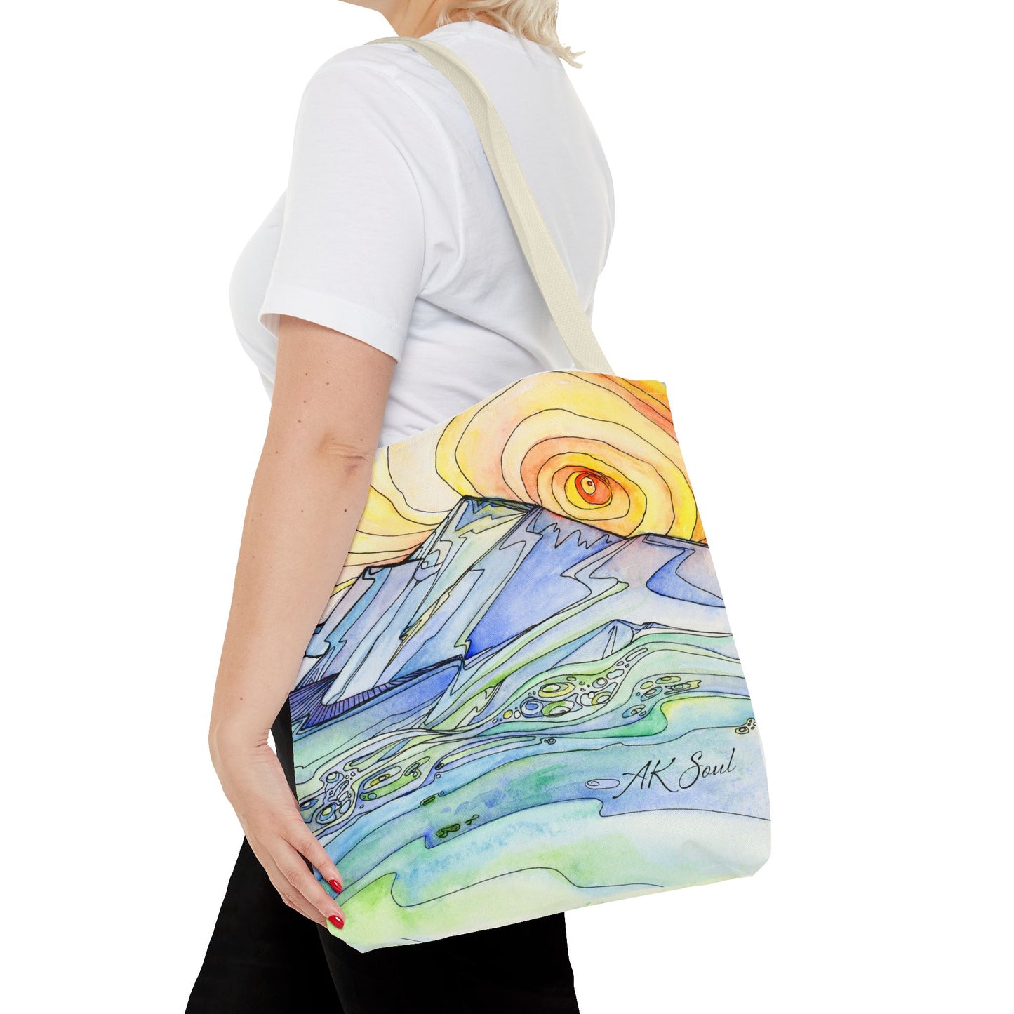 Watercolor Mountain Sunrise Tote Bag