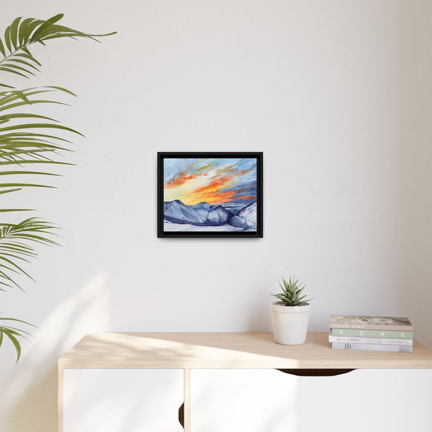 Framed Arctic Valley Sunset, Watercolor Canvas Print