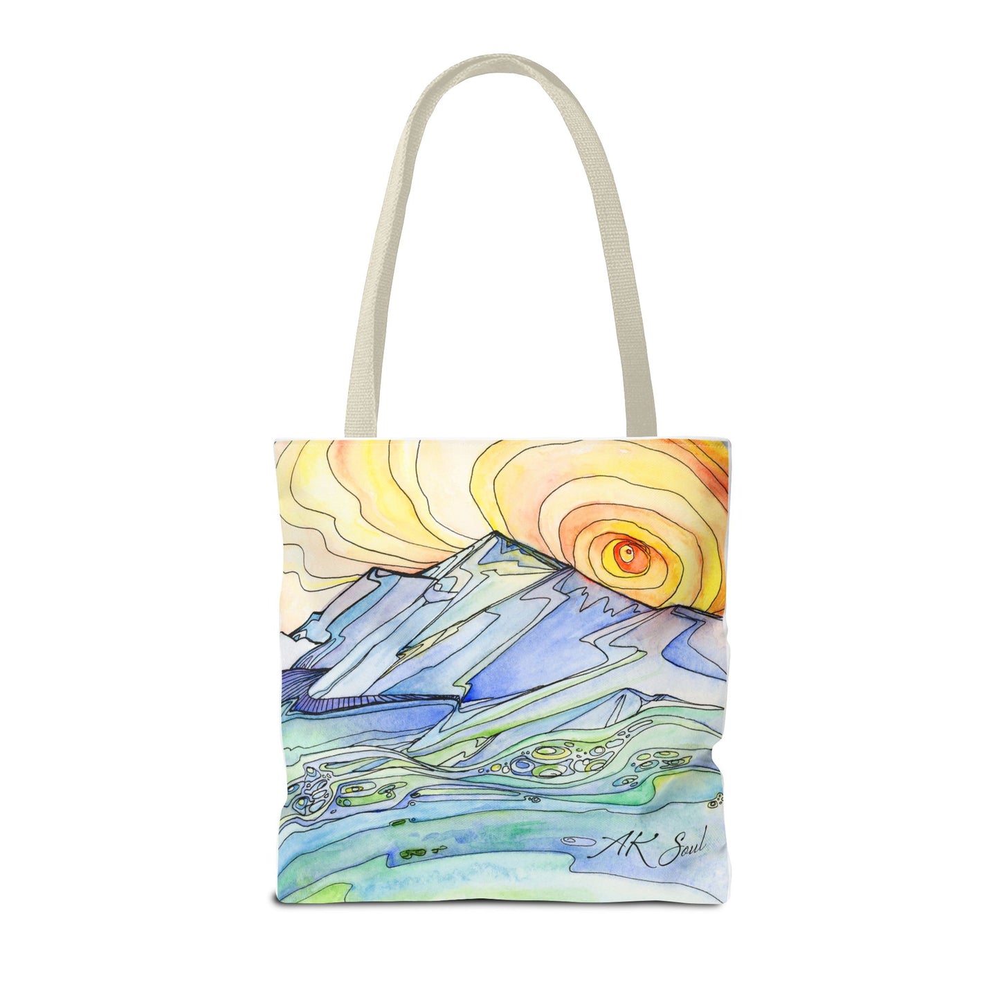 Watercolor Mountain Sunrise Tote Bag