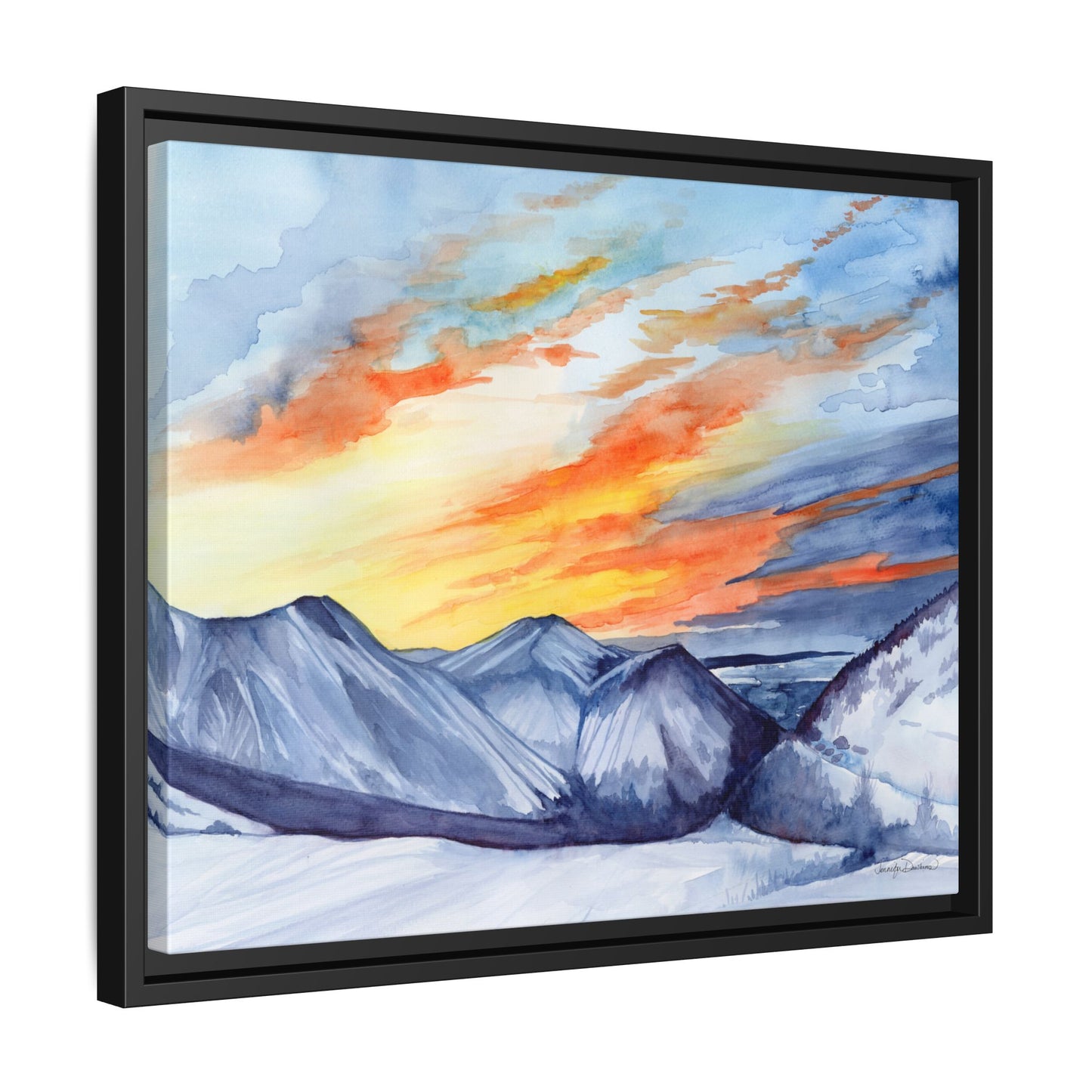 Framed Arctic Valley Sunset, Watercolor Canvas Print