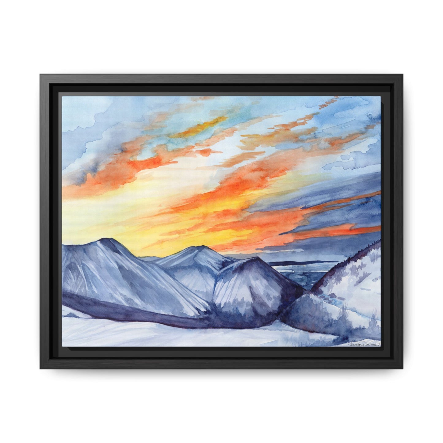 Framed Arctic Valley Sunset, Watercolor Canvas Print