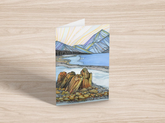 Hand-Drawn Alaskan Greeting Card: Mountain & Lake Scene