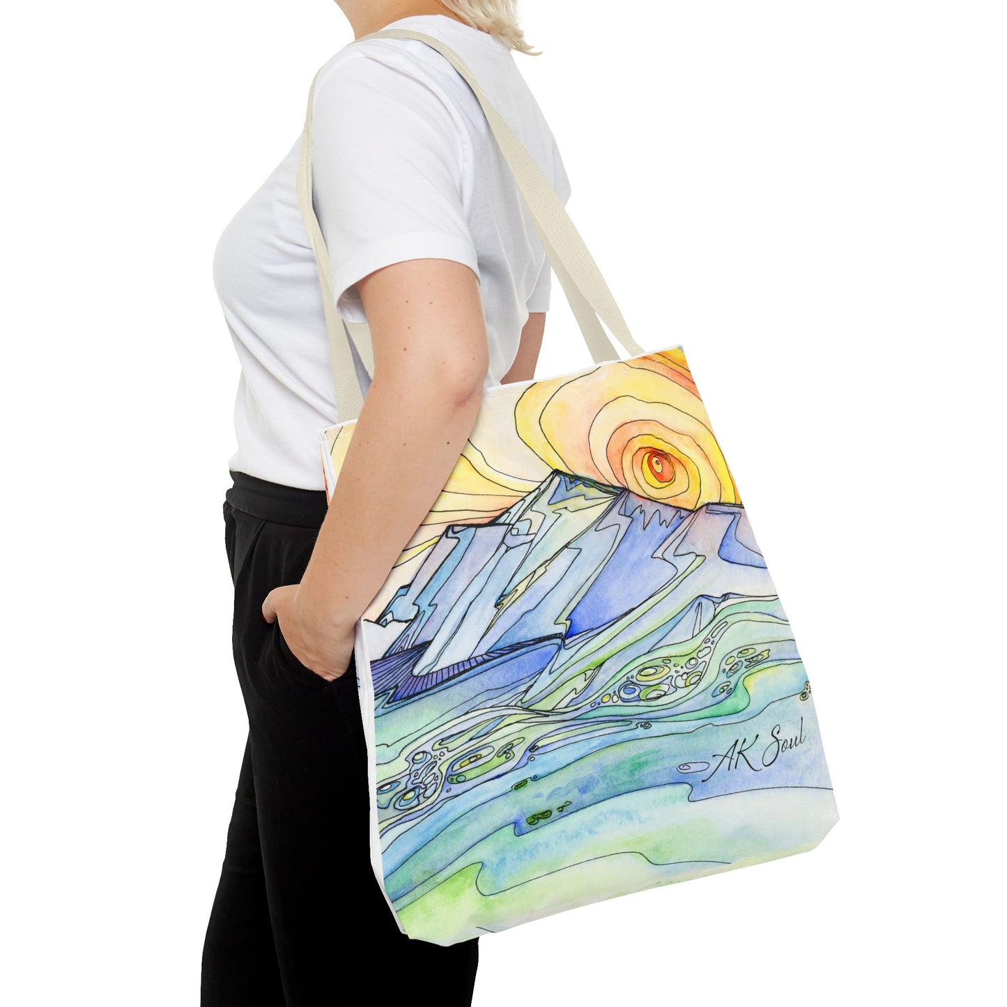 Watercolor Mountain Sunrise Tote Bag