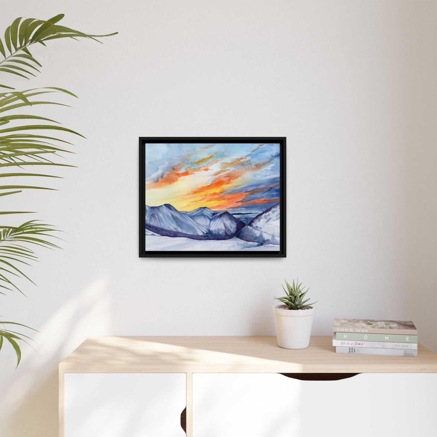 Framed Arctic Valley Sunset, Watercolor Canvas Print