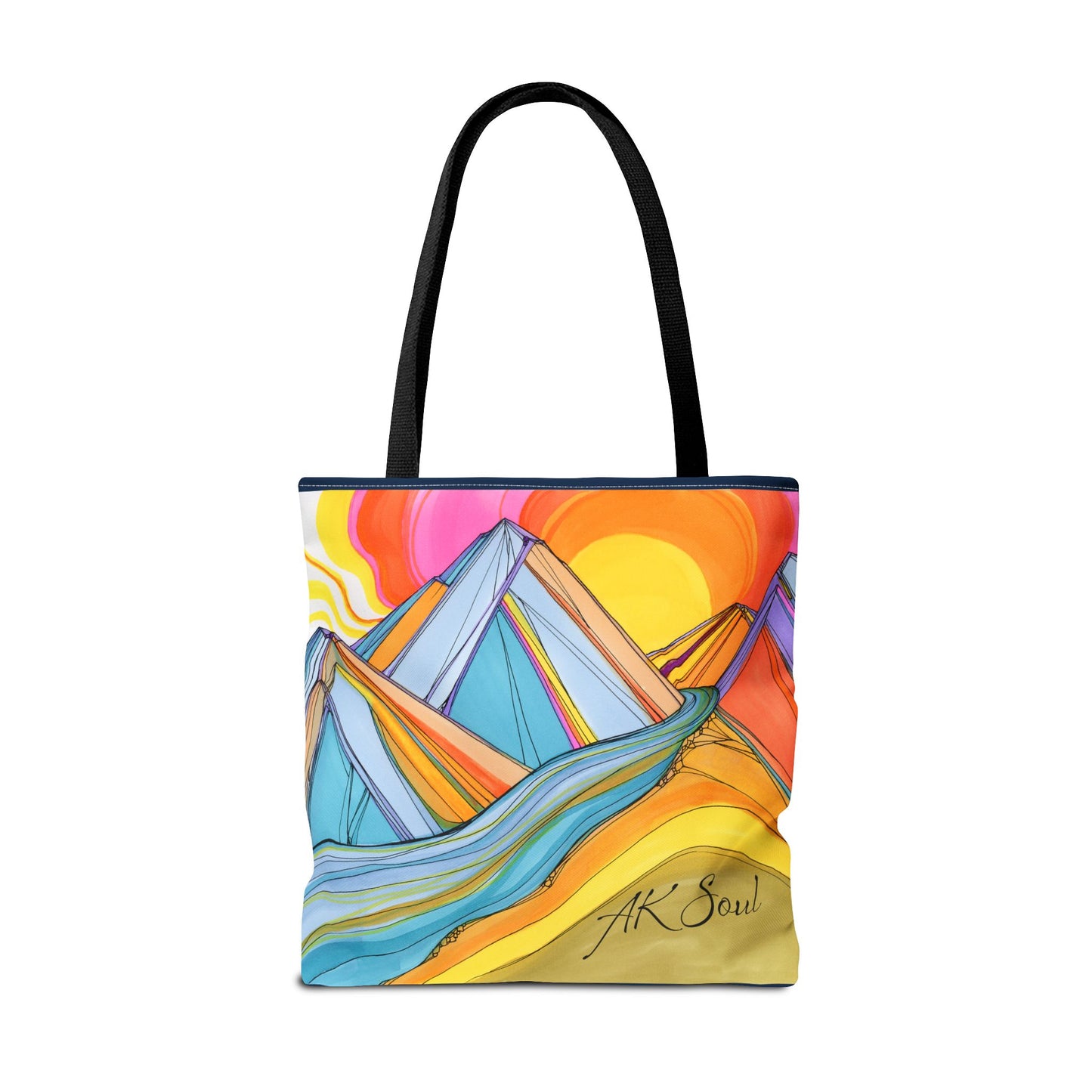Colorful Mountain Sunset Tote Bag — Vibrant Abstract Landscape AOP