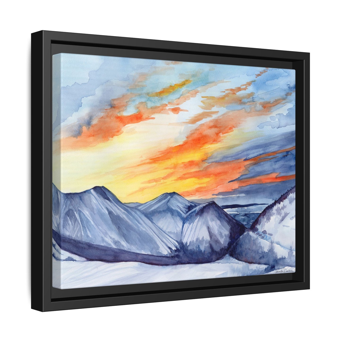 Framed Arctic Valley Sunset, Watercolor Canvas Print
