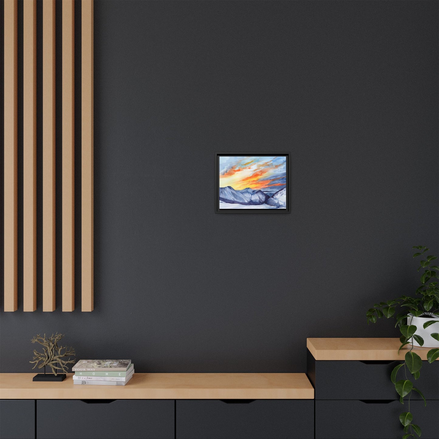 Framed Arctic Valley Sunset, Watercolor Canvas Print