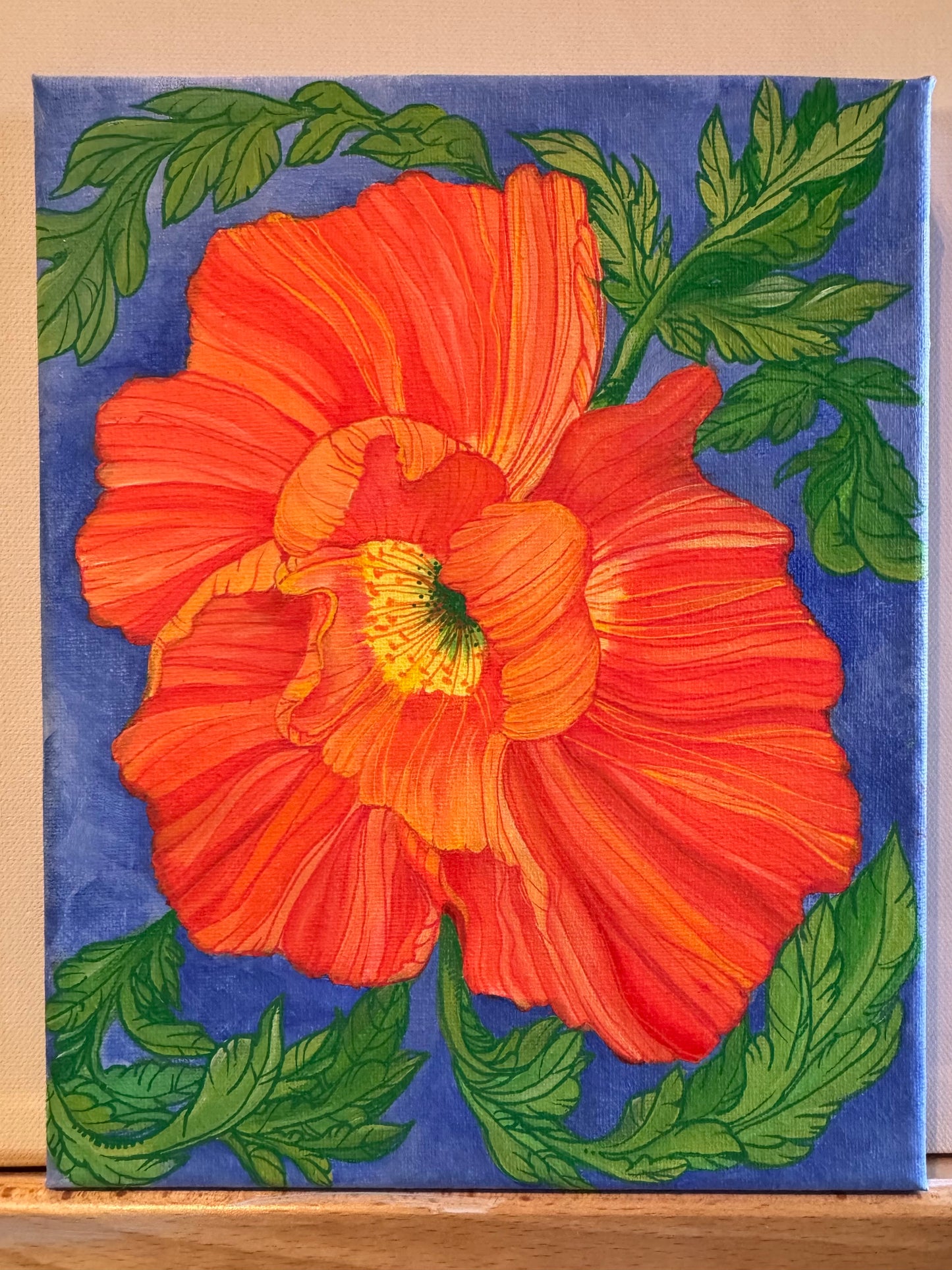 Orange Poppy Acrylic on 8"x10" canvas original