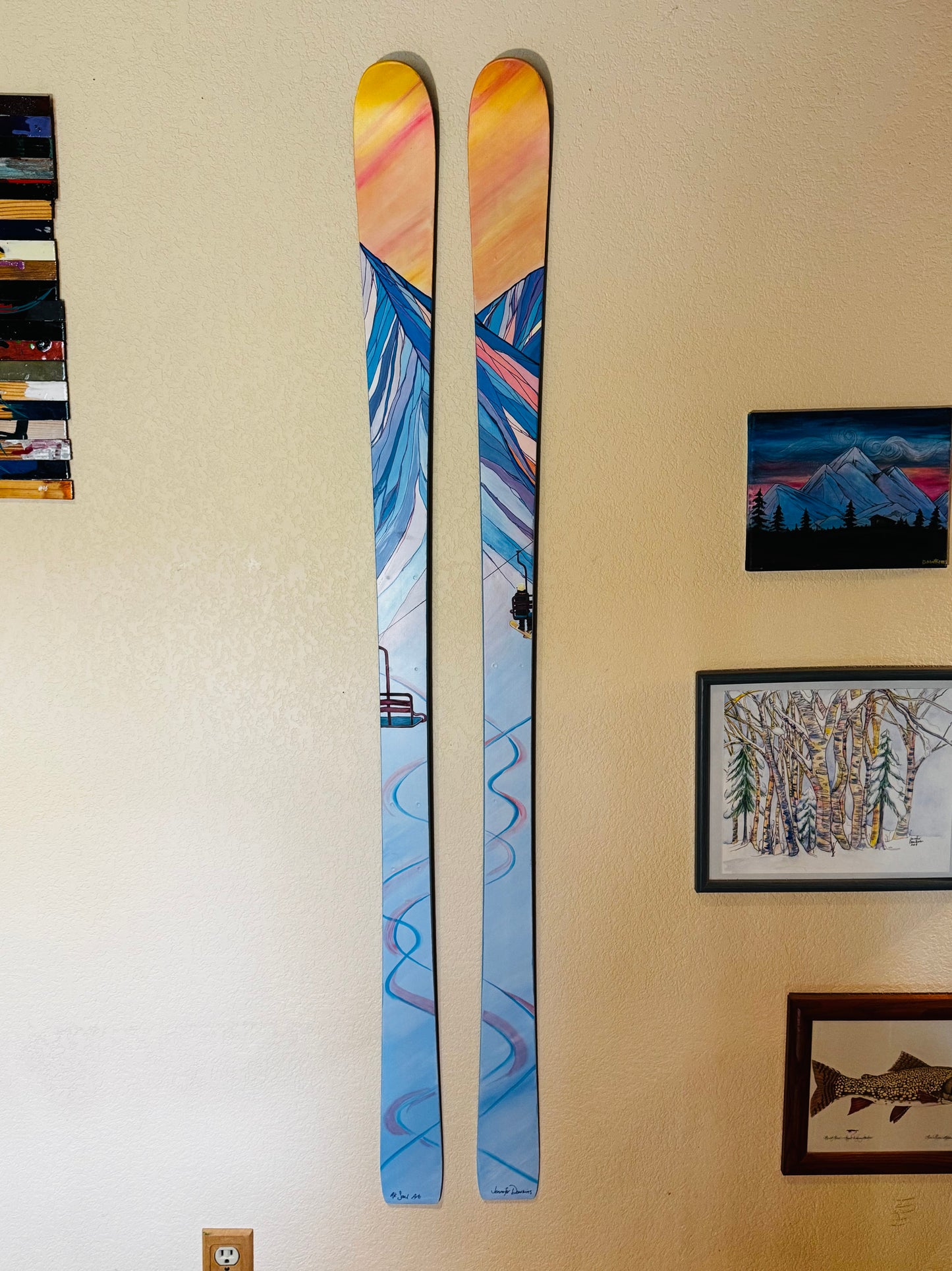 First Tracks - Original hand painted acrylic on skis