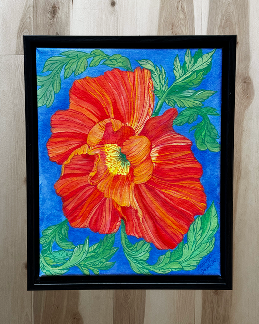 Orange Poppy Acrylic on 8"x10" canvas original - framed