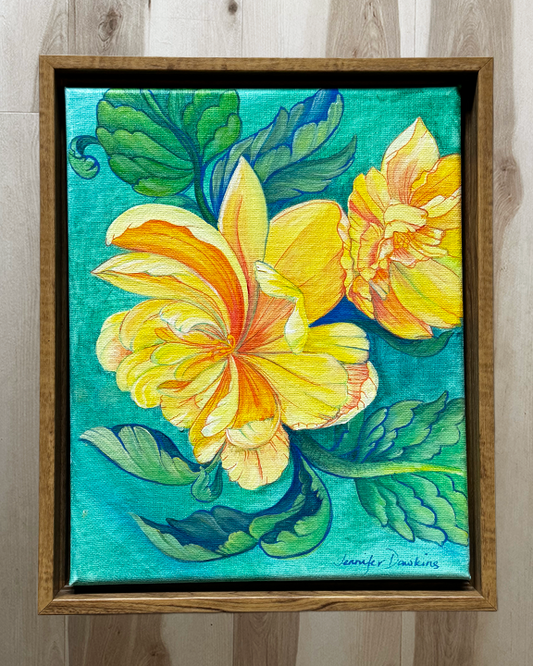 Yellow Begonias Acrylic on 8"x10" canvas original - framed